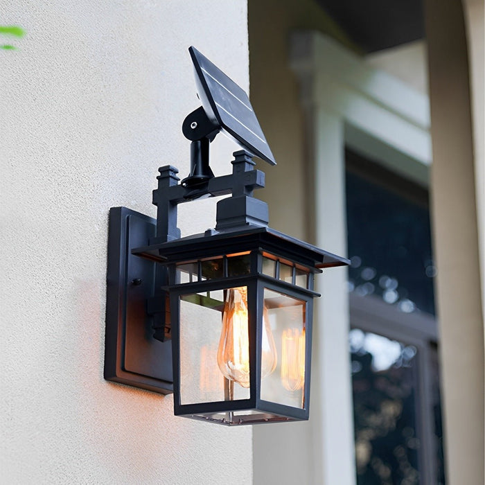 Outdoor Porch Wall Light - Solar Powered, Rustic Square, Waterproof LED Fixture