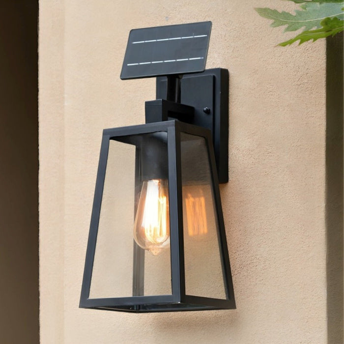 Outdoor LED Porch Wall Light - Solar Rustic Trapezoid Design - Waterproof Exterior Lighting Fixture