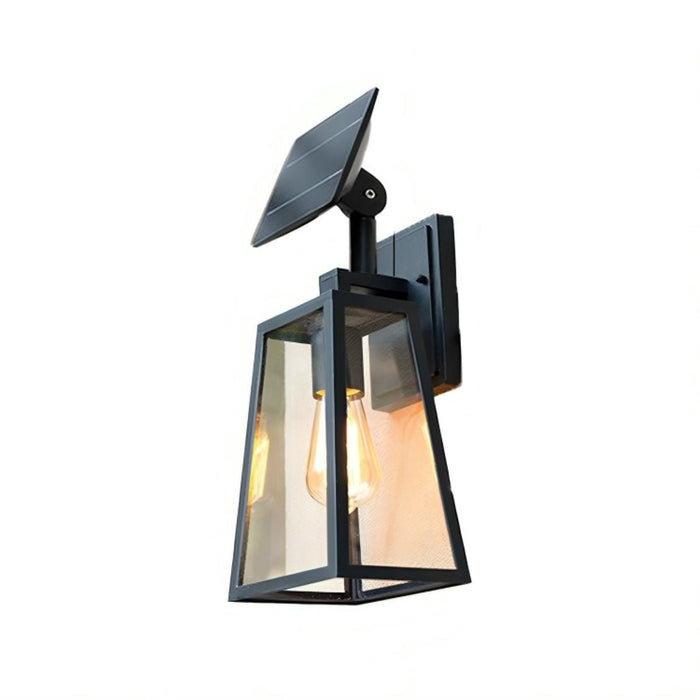 Outdoor LED Porch Wall Light - Solar Rustic Trapezoid Design - Waterproof Exterior Lighting Fixture
