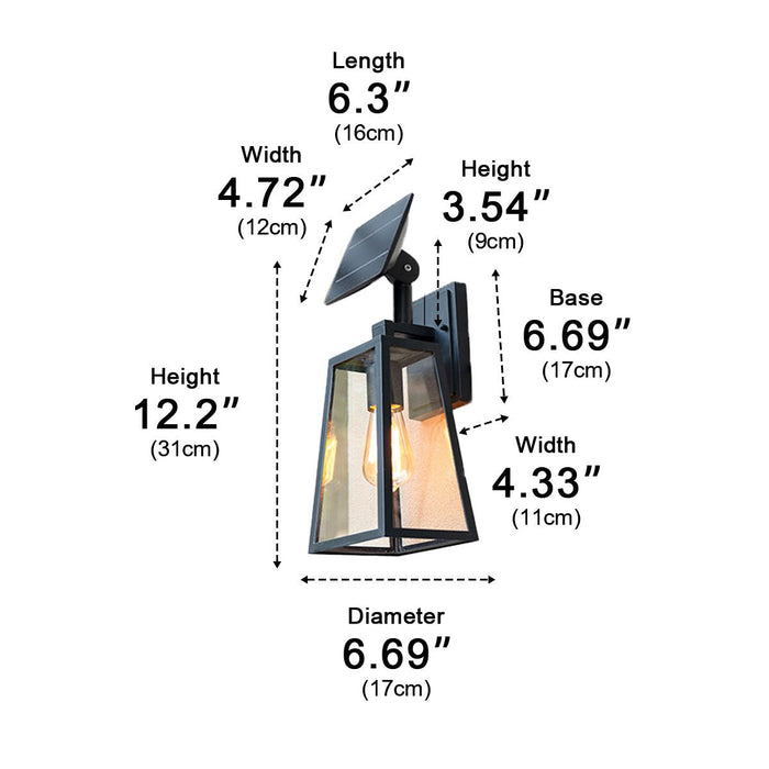 Outdoor LED Porch Wall Light - Solar Rustic Trapezoid Design - Waterproof Exterior Lighting Fixture