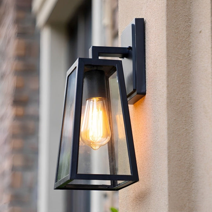 Outdoor LED Porch Wall Light - Solar Rustic Trapezoid Design - Waterproof Exterior Lighting Fixture