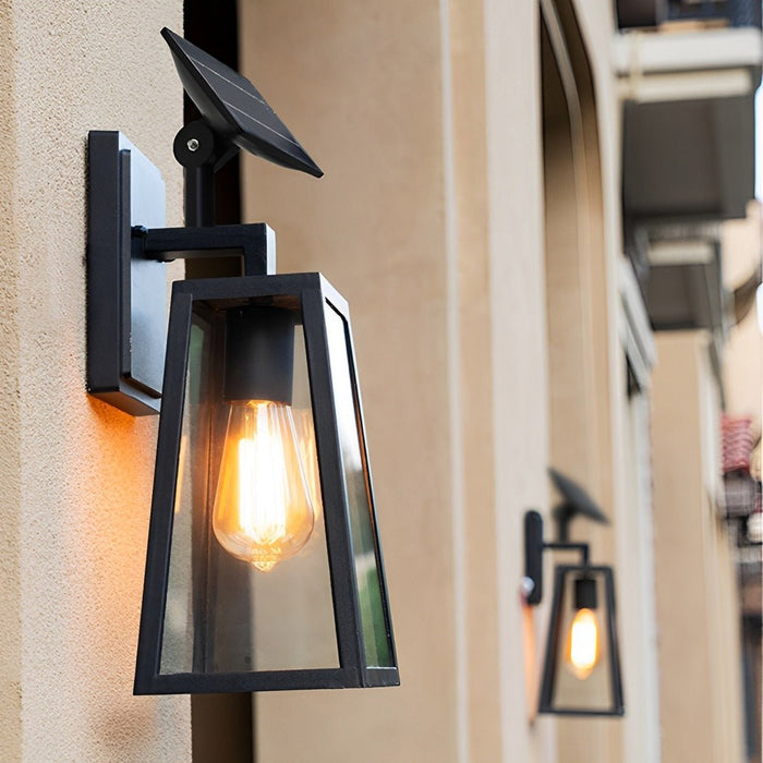 Outdoor LED Porch Wall Light - Solar Rustic Trapezoid Design - Waterproof Exterior Lighting Fixture