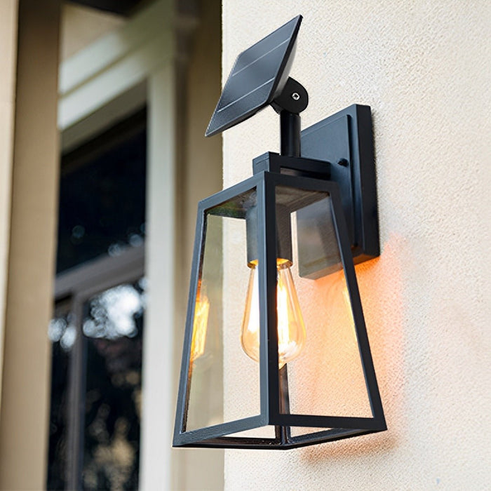 Outdoor LED Porch Wall Light - Solar Rustic Trapezoid Design - Waterproof Exterior Lighting Fixture