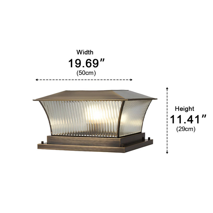 Copper Square Tower Post Light - Striped Glass, Outdoor LED, Solar/Hardwired