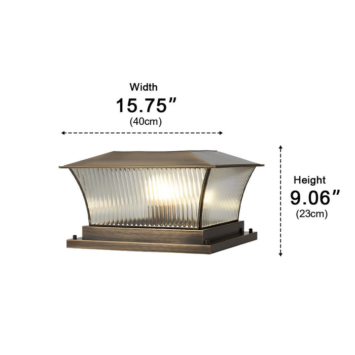 Copper Square Tower Post Light - Striped Glass, Outdoor LED, Solar/Hardwired