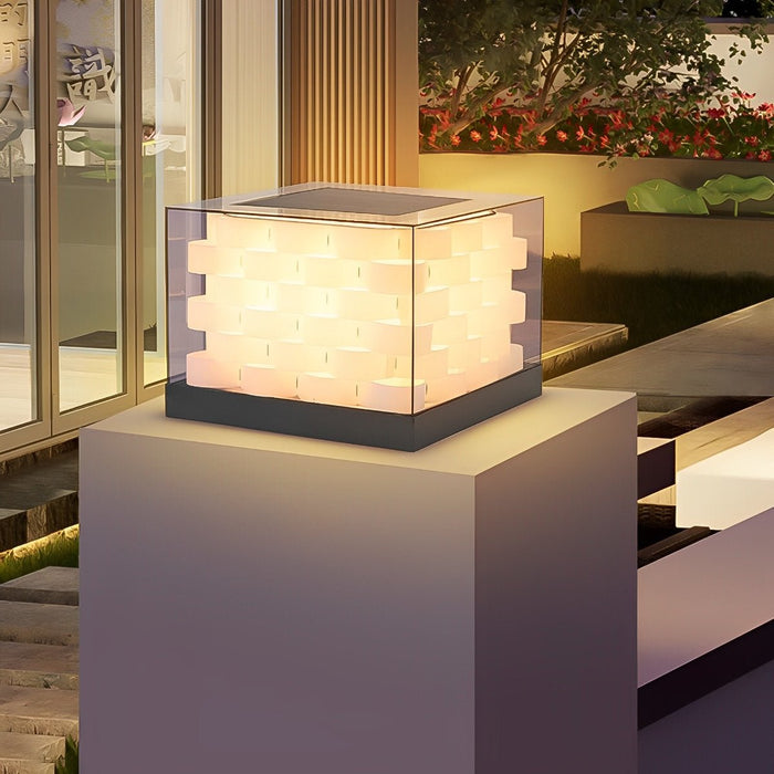 Solar Cubed Weave Outdoor Post Lights - Modern Square Pixel Cube, LED Post Cap / Pillar Light