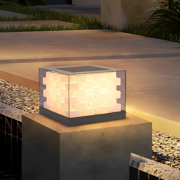 Solar Cubed Weave Outdoor Post Lights - Modern Square Pixel Cube, LED Post Cap / Pillar Light