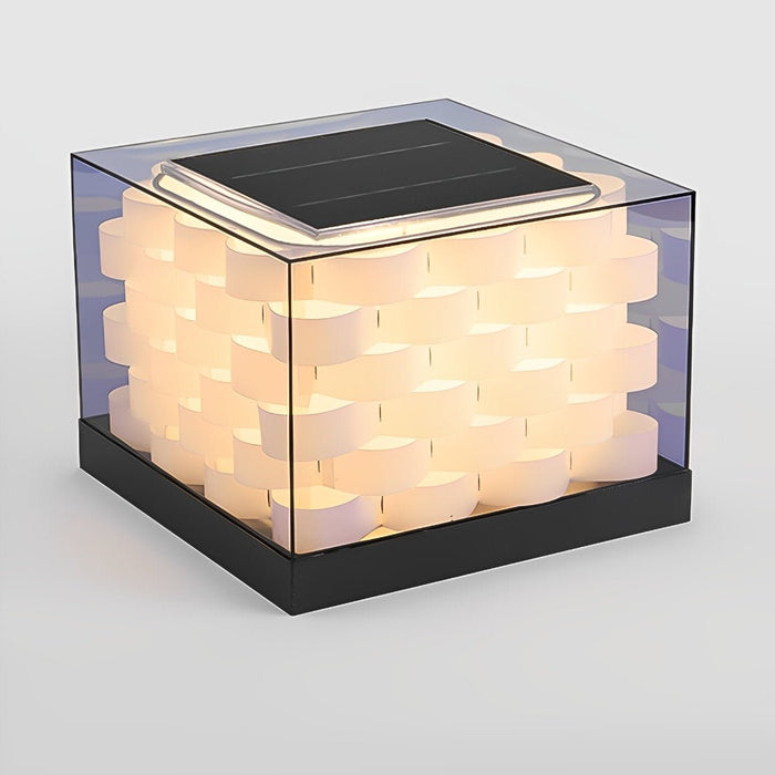 Solar Cubed Weave Outdoor Post Lights - Modern Square Pixel Cube, LED Post Cap / Pillar Light