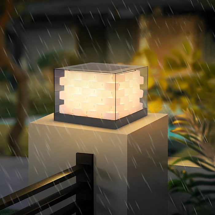 Solar Cubed Weave Outdoor Post Lights - Modern Square Pixel Cube, LED Post Cap / Pillar Light