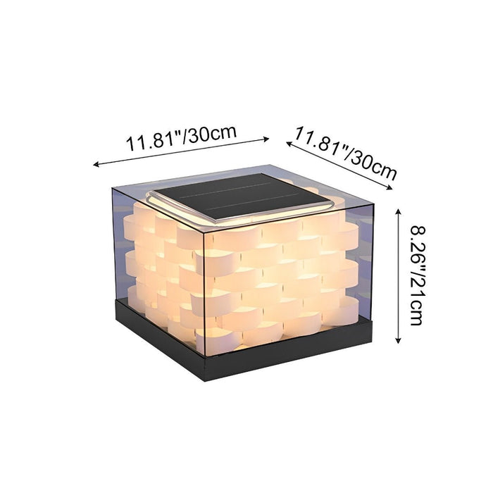 Solar Cubed Weave Outdoor Post Lights - Modern Square Pixel Cube, LED Post Cap / Pillar Light