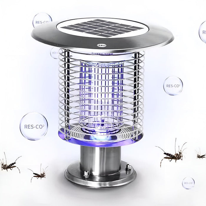 Outdoor Mosquito Bug Zapper Post Light - Solar Powered, Waterproof - LED Illumination / Insect Killer, Rechargeable
