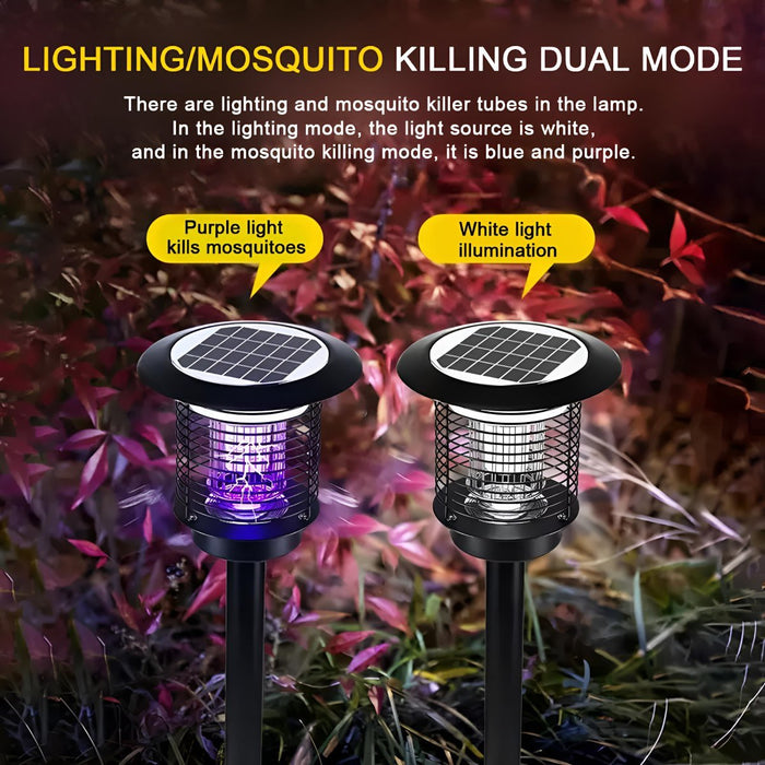 Outdoor Mosquito Bug Zapper Post Light - Solar Powered, Waterproof - LED Illumination / Insect Killer, Rechargeable