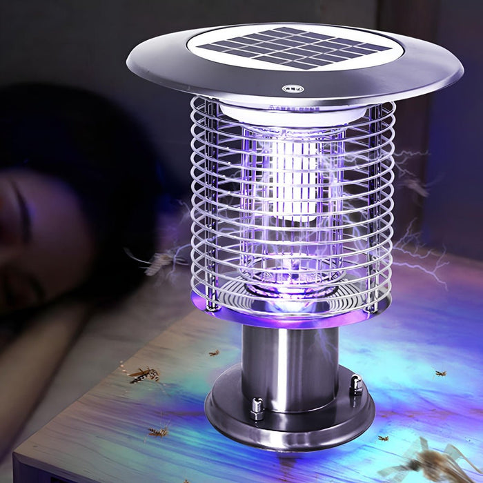 Outdoor Mosquito Bug Zapper Post Light - Solar Powered, Waterproof - LED Illumination / Insect Killer, Rechargeable