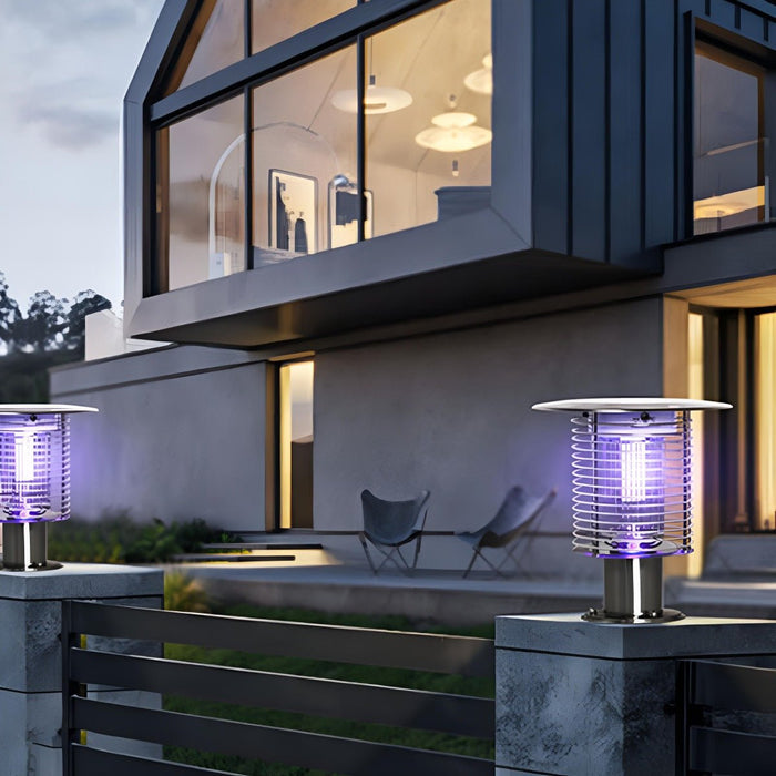 Outdoor Mosquito Bug Zapper Post Light - Solar Powered, Waterproof - LED Illumination / Insect Killer, Rechargeable