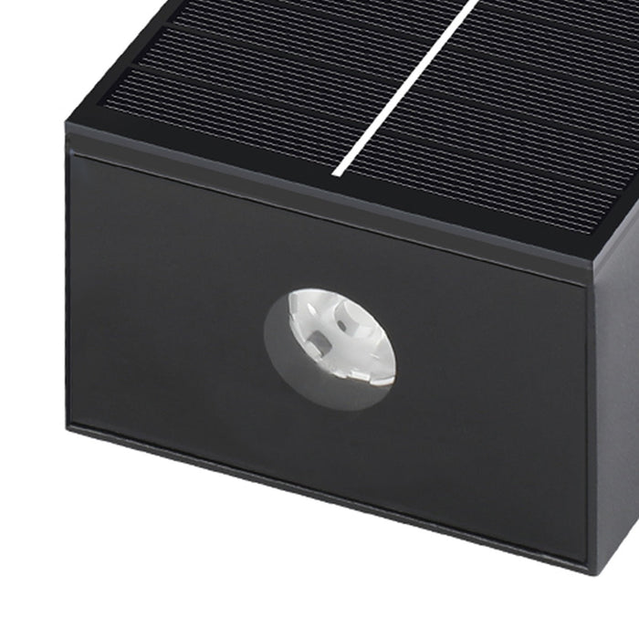 Solar Waterproof Up Down LED Outdoor Wall Light, Modern Black Die-cast Aluminum, IP65, Architectural Accent/Security Lighting, Easy Install for Patio/Porch/Yard