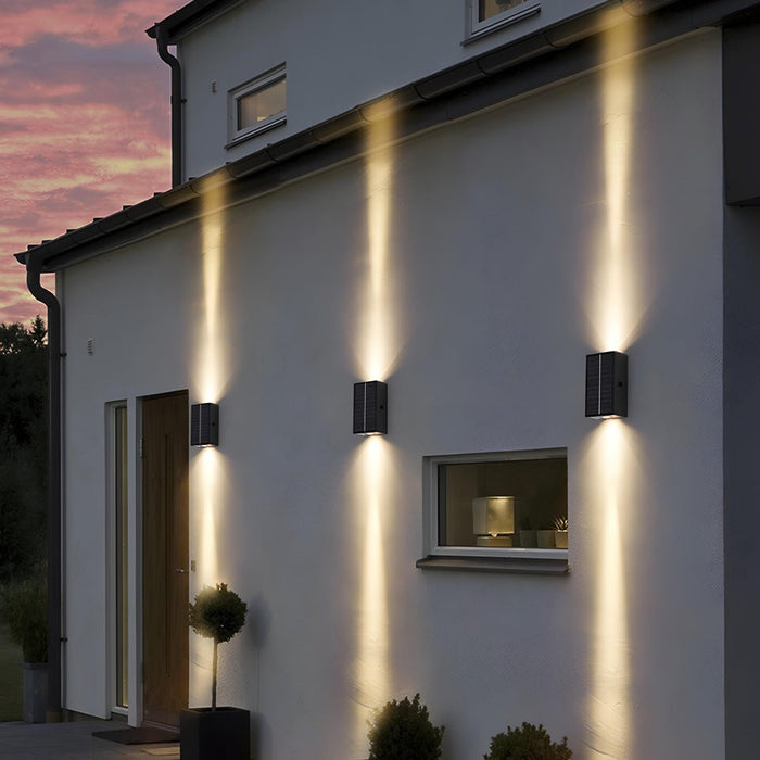 Solar Waterproof Up Down LED Outdoor Wall Light, Modern Black Die-cast Aluminum, IP65, Architectural Accent/Security Lighting, Easy Install for Patio/Porch/Yard