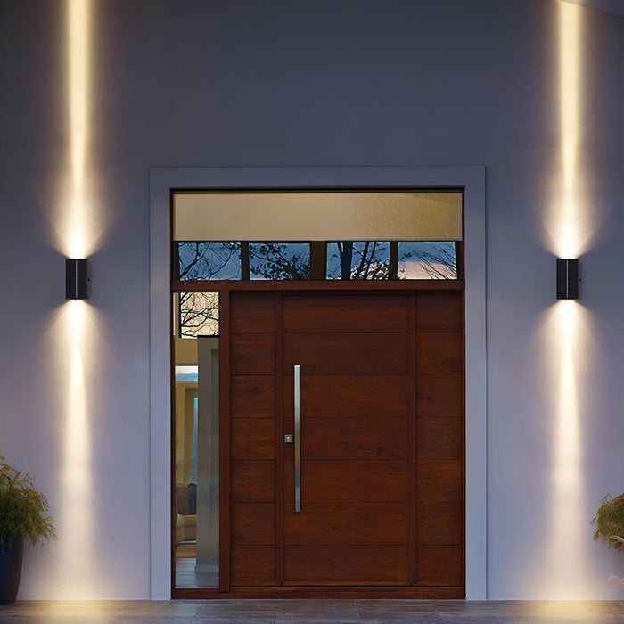 Solar Waterproof Up Down LED Outdoor Wall Light, Modern Black Die-cast Aluminum, IP65, Architectural Accent/Security Lighting, Easy Install for Patio/Porch/Yard