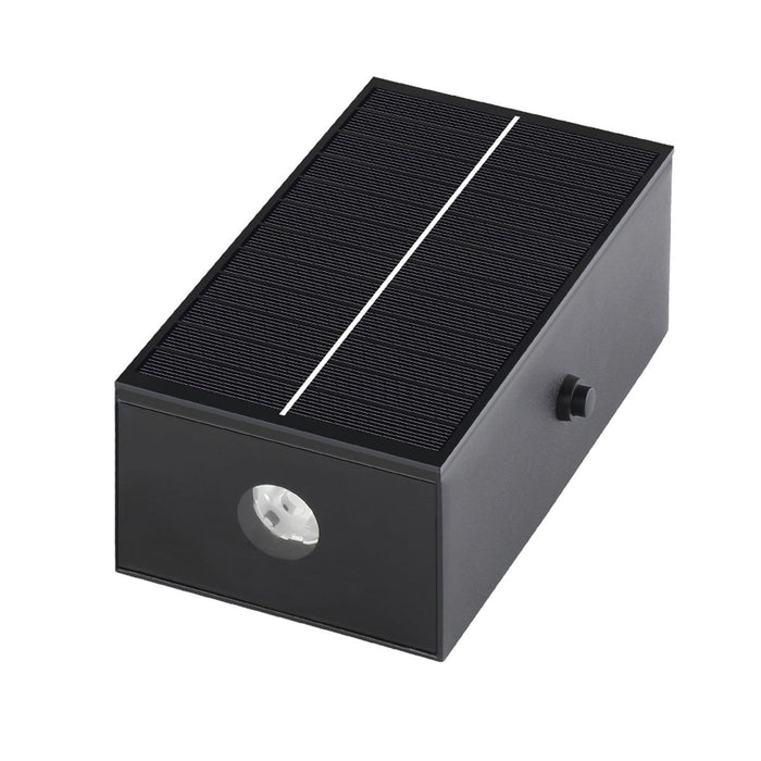 Solar Waterproof Up Down LED Outdoor Wall Light, Modern Black Die-cast Aluminum, IP65, Architectural Accent/Security Lighting, Easy Install for Patio/Porch/Yard