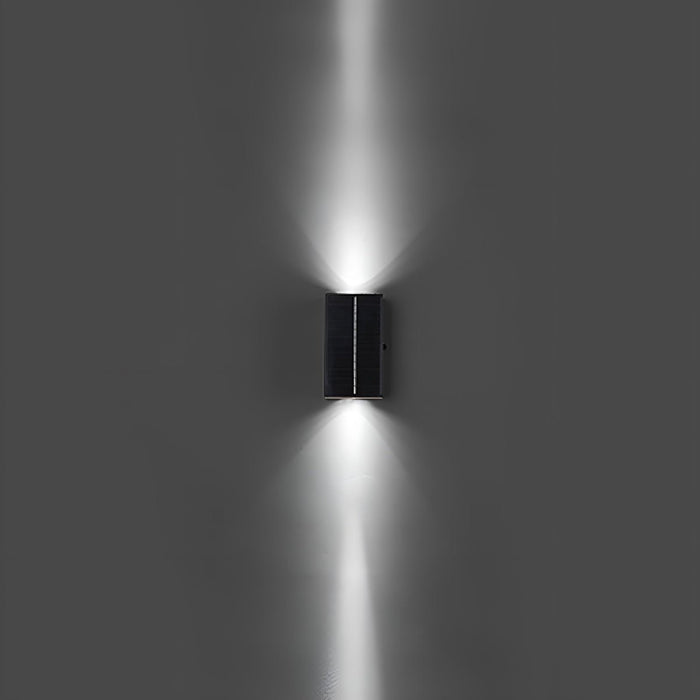 Solar Waterproof Up Down LED Outdoor Wall Light, Modern Black Die-cast Aluminum, IP65, Architectural Accent/Security Lighting, Easy Install for Patio/Porch/Yard