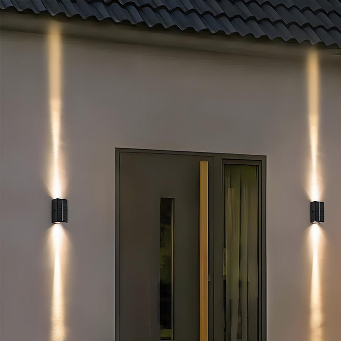 Solar Waterproof Up Down LED Outdoor Wall Light, Modern Black Die-cast Aluminum, IP65, Architectural Accent/Security Lighting, Easy Install for Patio/Porch/Yard