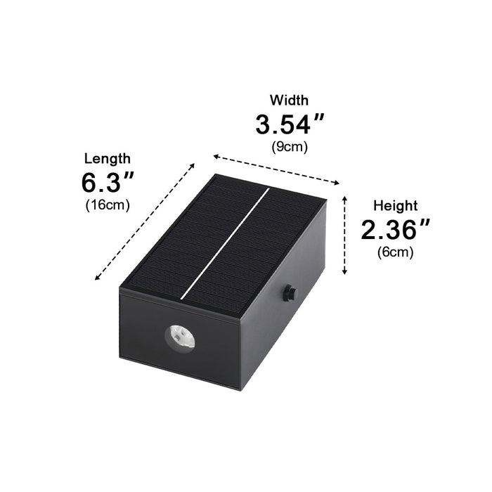 Solar Waterproof Up Down LED Outdoor Wall Light, Modern Black Die-cast Aluminum, IP65, Architectural Accent/Security Lighting, Easy Install for Patio/Porch/Yard