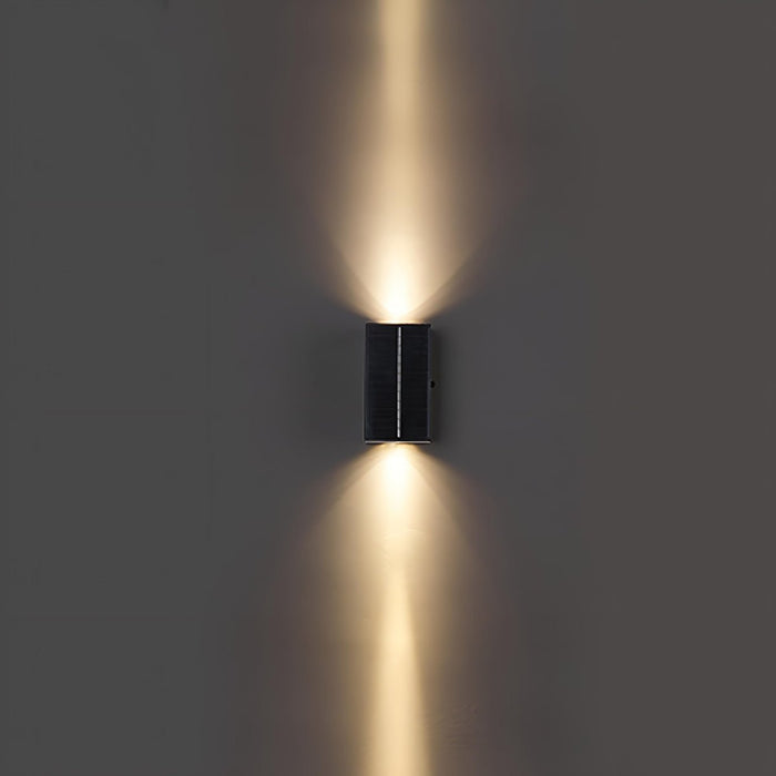 Solar Waterproof Up Down LED Outdoor Wall Light, Modern Black Die-cast Aluminum, IP65, Architectural Accent/Security Lighting, Easy Install for Patio/Porch/Yard
