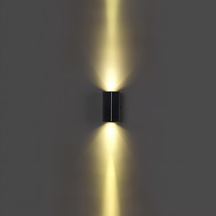 Solar Waterproof Up Down LED Outdoor Wall Light, Modern Black Die-cast Aluminum, IP65, Architectural Accent/Security Lighting, Easy Install for Patio/Porch/Yard