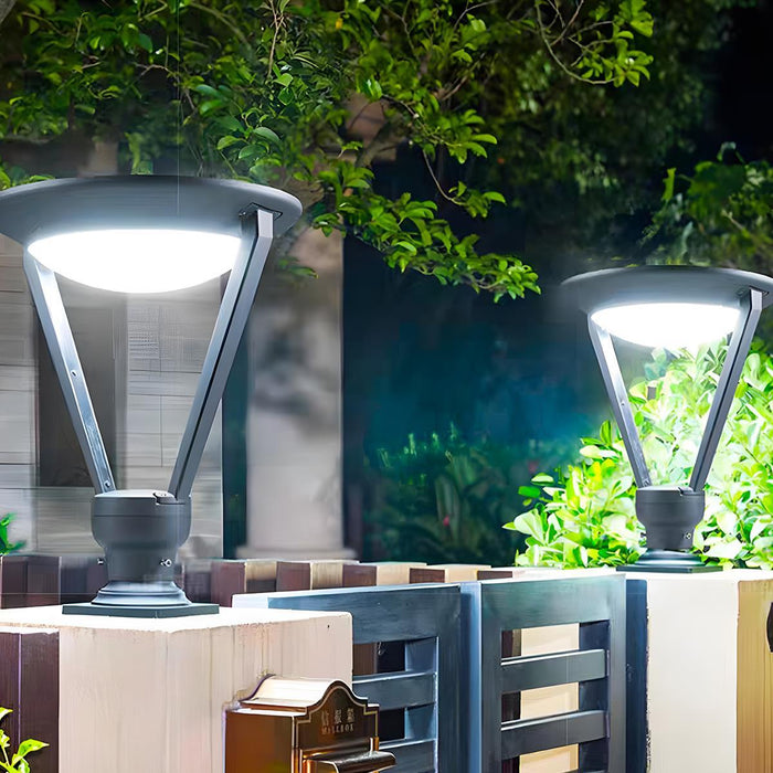 Solar Outdoor Post Light - Modern Conical LED Fixture, Waterproof Design for Garden/Pathway Lighting