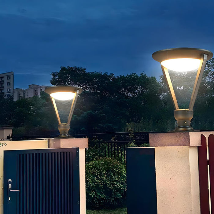 Solar Outdoor Post Light - Modern Conical LED Fixture, Waterproof Design for Garden/Pathway Lighting
