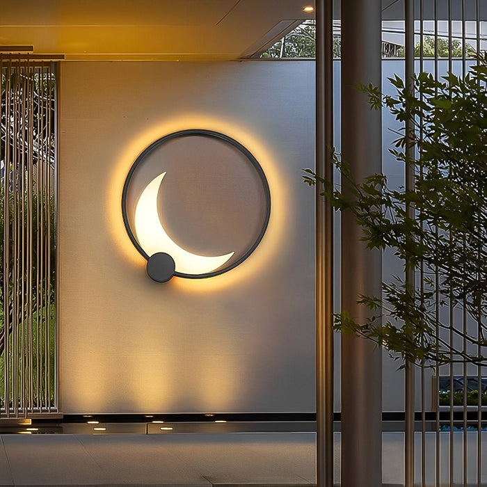 Solar Dusk to Dawn Crescent Moon LED Wall Sconce, Waterproof IP65, Outdoor Patio/Porch/Yard Lighting
