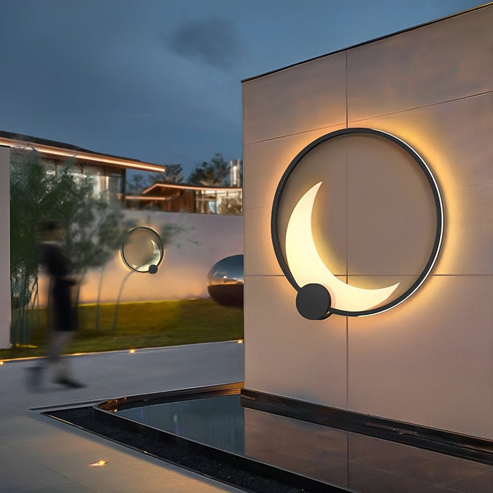 Solar Dusk to Dawn Crescent Moon LED Wall Sconce, Waterproof IP65, Outdoor Patio/Porch/Yard Lighting