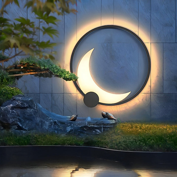 Solar Dusk to Dawn Crescent Moon LED Wall Sconce, Waterproof IP65, Outdoor Patio/Porch/Yard Lighting