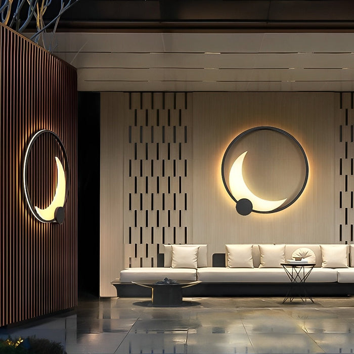 Solar Dusk to Dawn Crescent Moon LED Wall Sconce, Waterproof IP65, Outdoor Patio/Porch/Yard Lighting