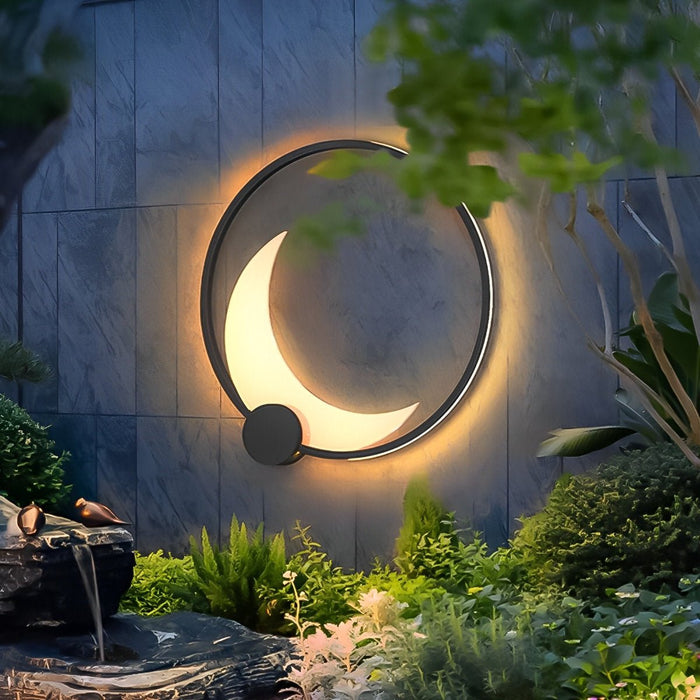 Solar Dusk to Dawn Crescent Moon LED Wall Sconce, Waterproof IP65, Outdoor Patio/Porch/Yard Lighting