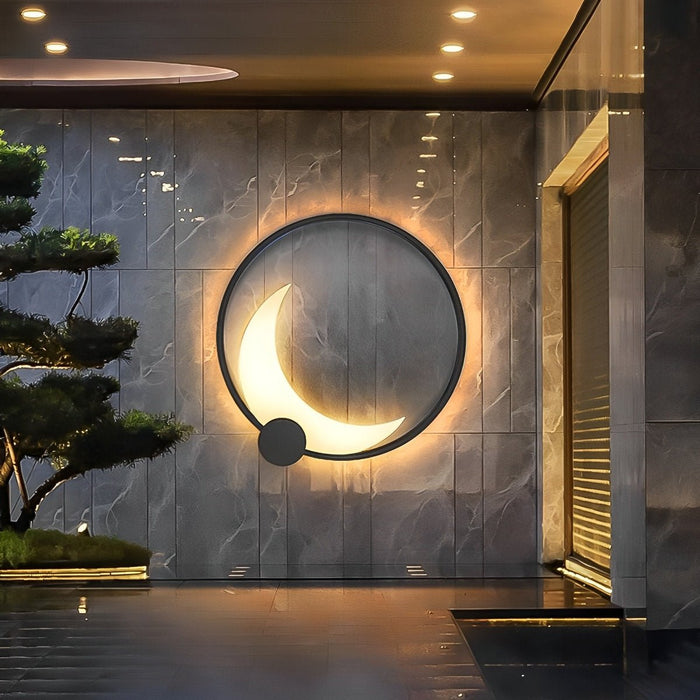 Solar Dusk to Dawn Crescent Moon LED Wall Sconce, Waterproof IP65, Outdoor Patio/Porch/Yard Lighting