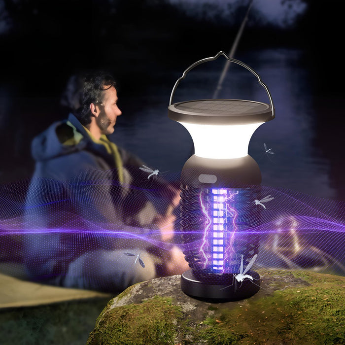 Mosquito Bug Zapper Lantern - Solar Powered / Waterproof Outdoor LED Light, Hanging Pest Killer