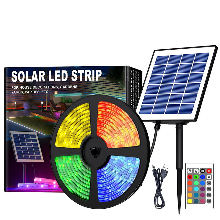 Solar Outdoor RGB LED Strip Light - Waterproof Atmosphere Streamer Lighting, Flexible Garden Patio Decor
