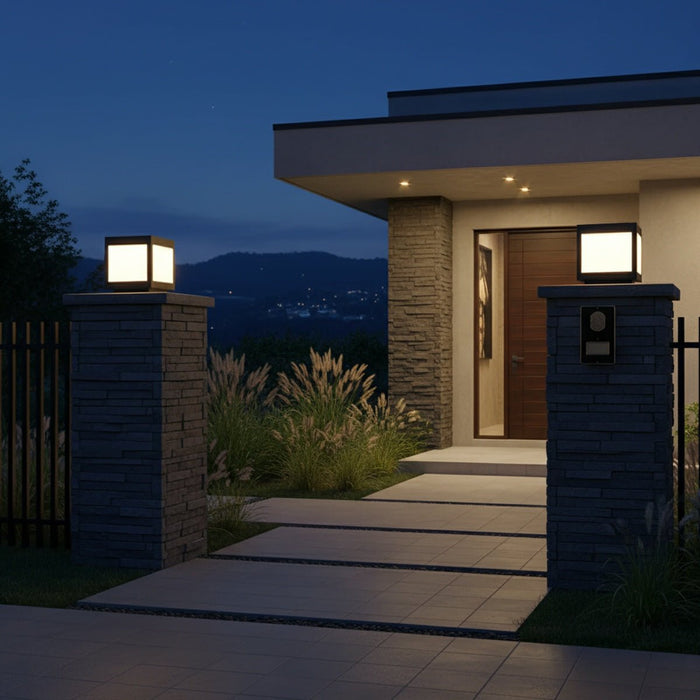 Solar Dusk to Dawn LED Post Cap Light, Waterproof Column Pedestal for Patio/Porch/Yard