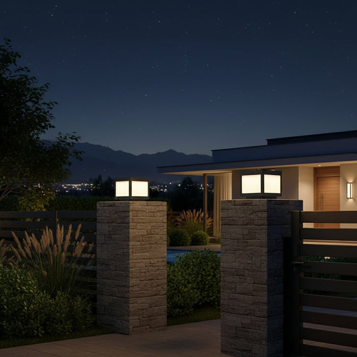 Solar Dusk to Dawn LED Post Cap Light, Waterproof Column Pedestal for Patio/Porch/Yard