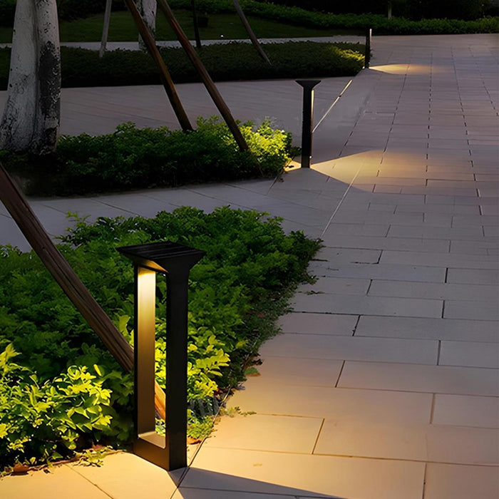 Solar Waterproof LED Outdoor Post Light, Modern Minimalist Rectangular Frame Landscape Lighting for Garden/Yard/Patio