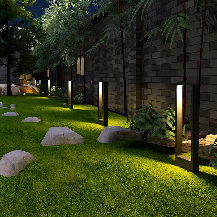 Solar Waterproof LED Outdoor Post Light, Modern Minimalist Rectangular Frame Landscape Lighting for Garden/Yard/Patio