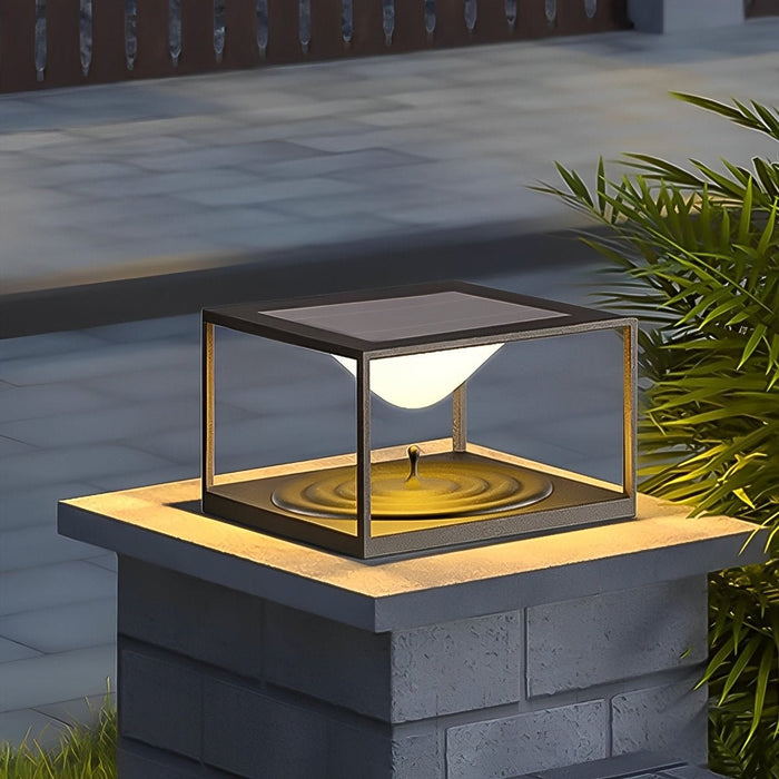 Solar Dusk to Dawn, Waterproof IP65, Cube Dripping Raindrop Post Light for Patio/Porch/Yard