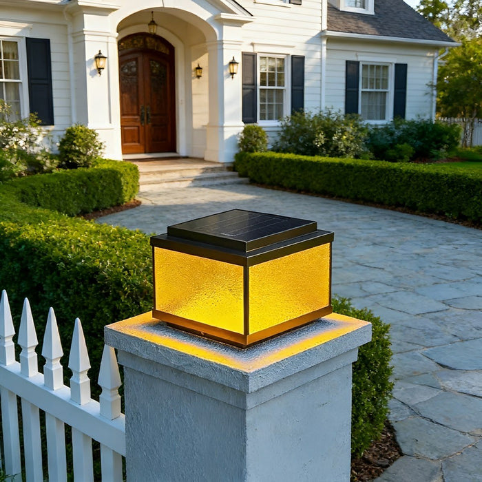 Solar Waterproof Square Vintage Copper LED Outdoor Post Light - Dusk to Dawn / Garden, Patio, Fence Lighting