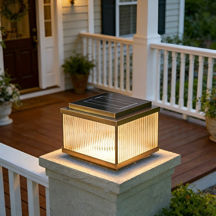 Solar Waterproof Square Vintage Copper LED Outdoor Post Light - Dusk to Dawn / Garden, Patio, Fence Lighting