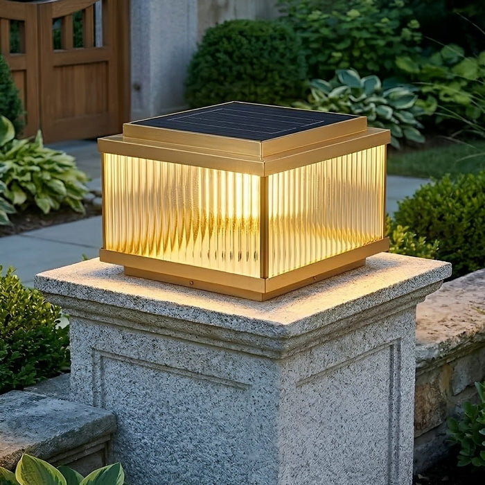 Solar Waterproof Square Vintage Copper LED Outdoor Post Light - Dusk to Dawn / Garden, Patio, Fence Lighting