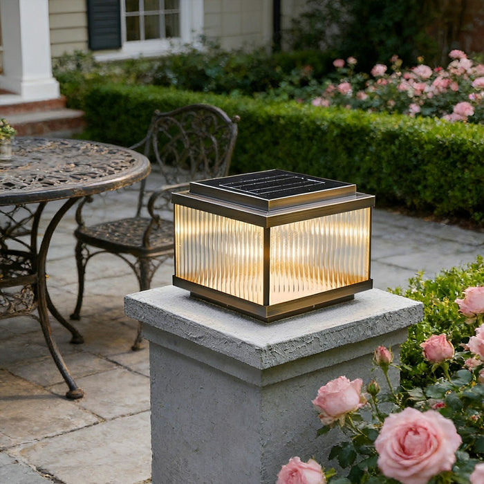 Solar Waterproof Square Vintage Copper LED Outdoor Post Light - Dusk to Dawn / Garden, Patio, Fence Lighting