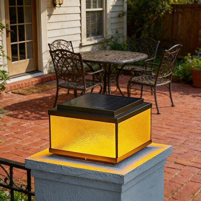 Solar Waterproof Square Vintage Copper LED Outdoor Post Light - Dusk to Dawn / Garden, Patio, Fence Lighting