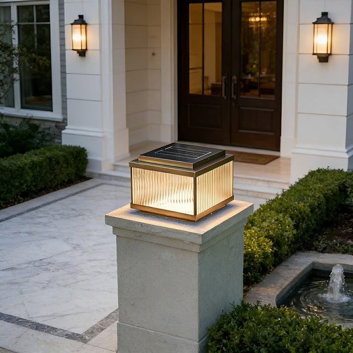 Solar Waterproof Square Vintage Copper LED Outdoor Post Light - Dusk to Dawn / Garden, Patio, Fence Lighting