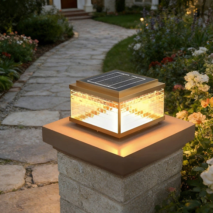 Solar Waterproof Square Vintage Copper LED Outdoor Post Light - Dusk to Dawn / Garden, Patio, Fence Lighting