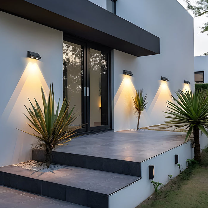 Solar Outdoor Wall Sconce - Up/Down LED Lighting, Waterproof Exterior Fixture
